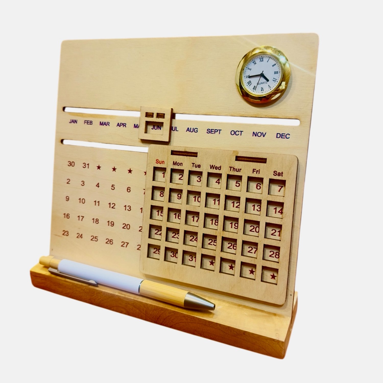 Eco Suitable Wooden Custom Calendar with Pen Gift Set